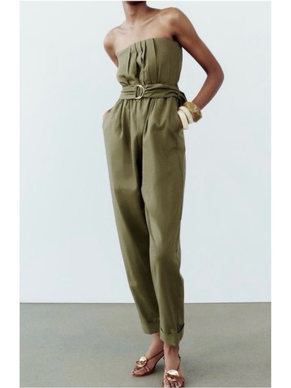 NWT Zara Linen Blend Strapless Jumpsuit